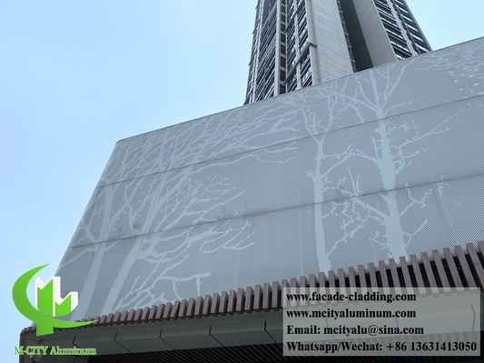 Panel metálico de pantalla perforada de aluminio para revestimiento de paredes y diseño de árboles de fachada