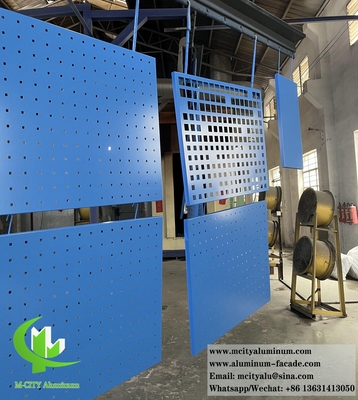 Panel exterior de revestimiento de pared de aluminio sólido con patrón perforado de color azul PVDF