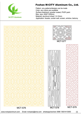 Hojas metálicas decorativas Panel decorativo perforado de aluminio para paredes de cortinas fachada revestimiento de paredes