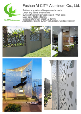 Panel decorativo perforado de aluminio para revestimiento de fachada de paredes de cortinas con láminas perforadas de 3 mm de espesor