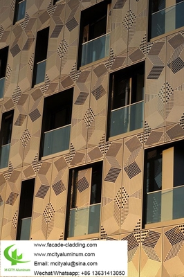 color dorado Revestimiento de fachada perforado de aluminio metálico para revestimiento exterior de fachada