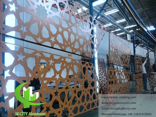 Película de aluminio de pantalla metálica de lámina de corte por láser fachadas de aluminio para mezquita Mashrabiya