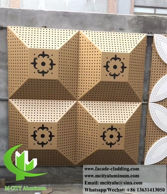 Forma 3D de la hoja de metal de aluminio fachadas de la hoja de perforación color dorado