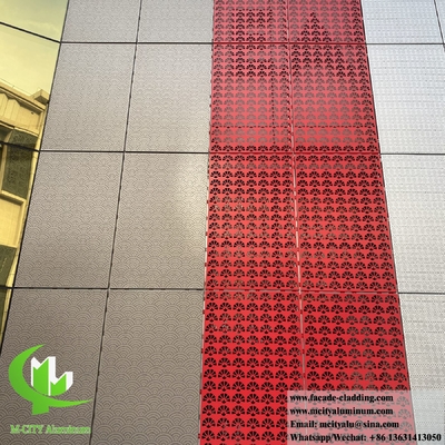 Perforación de pared sólida revestimiento de fachada de aluminio pantalla de metal con patrones PVDF color rojo