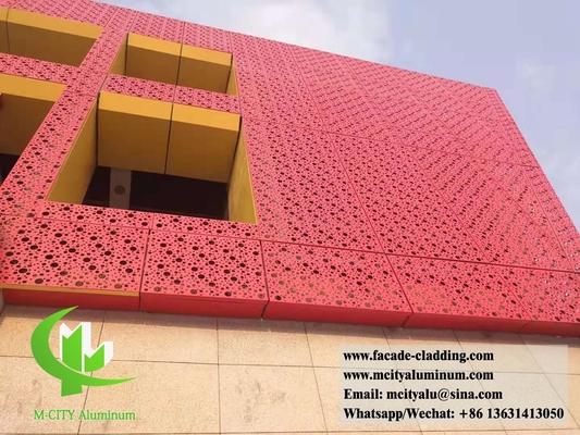 Perforación de pared sólida revestimiento de fachada de aluminio pantalla de metal con patrones PVDF color rojo