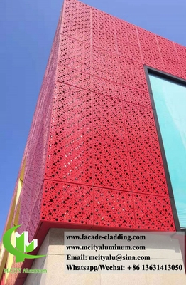 Perforación de pared sólida revestimiento de fachada de aluminio pantalla de metal con patrones PVDF color rojo