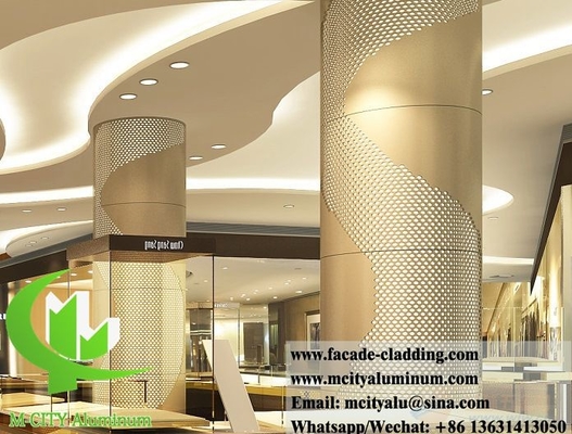 Revestimiento metálico para columnas Hoja de aluminio perforada PVDF Color dorado Para decoración de interiores