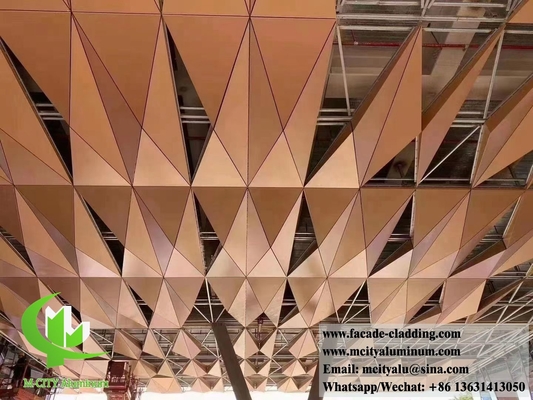 Techo metálico azulejos de aluminio Decoración exterior e interior Forma 3D PVDF Dorado