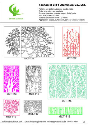 Buen precio Panel de aluminio cortado con láser CNC con recubrimiento en polvo en colores RAL personalizados, 1000x2000 mm, para revestimiento de fachadas en línea